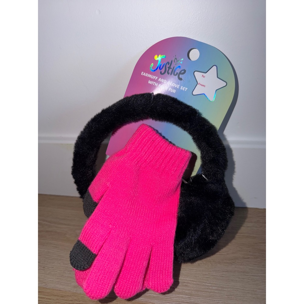 Girl earmuffs and glove set with faux fur